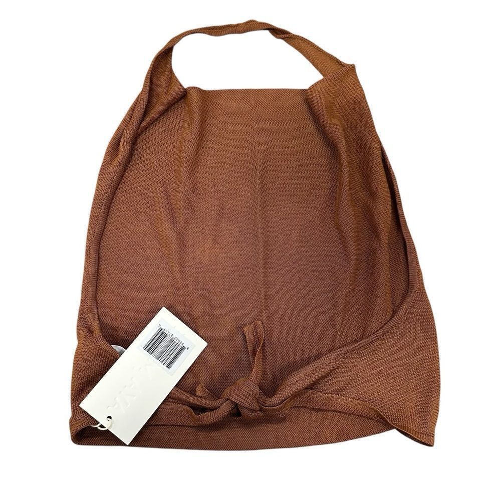 New Aya Muse Cinnabar Knit Tied Draped Halter Crop Top S Brown - Picture 4 of 5